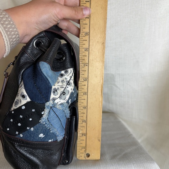 Coach Rare Mini Backpack Black Pebbled Leather Denim Patchwork Blue Turnlock main image 10